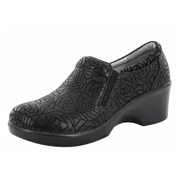 Alegria Shoes - Alegria ERYN FLORAL NOTES Slip Resistant Embossed Leather Clog | Womens 42 Black